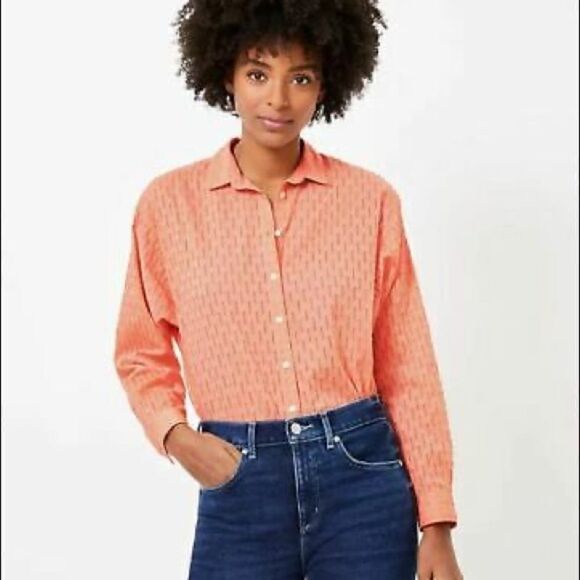 LOFT Orange Casual Button Front Top size XS - Picture 1 of 4